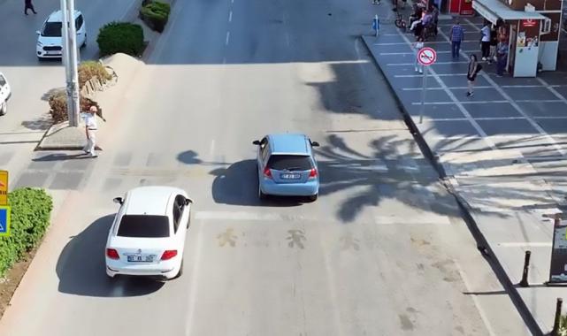 Adana'da drone destekli yaya geçidi uygulaması
