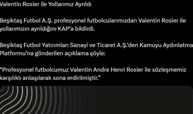 Beşiktaş, Valentin Rosier ile yollarını ayırdı