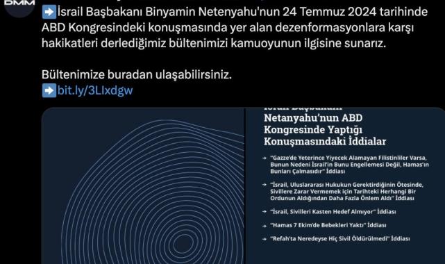Dezenformasyonla Mücadele Merkezi'nden Netanyahu'nun ABD'deki konuşmasına yalanlama