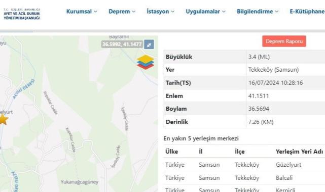 Samsun sallandı: 3.4 büyüklüğünde deprem