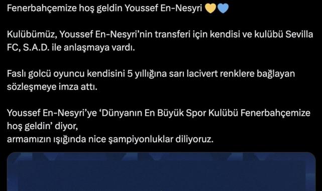 Süper Lig rekoru kırıldı! Fenerbahçe, Youssef En-Nesyri'nin maliyetini açıkladı