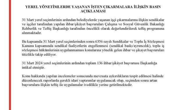 Yerel yönetimlerde işten çıkartma şikayetleri arttı: Bakanlık takipte