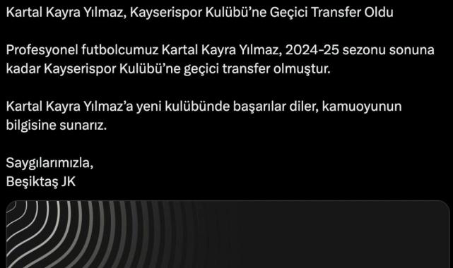 Beşiktaş, Kartal Kayra Yılmaz'ı Kayserispor'a kiraladı