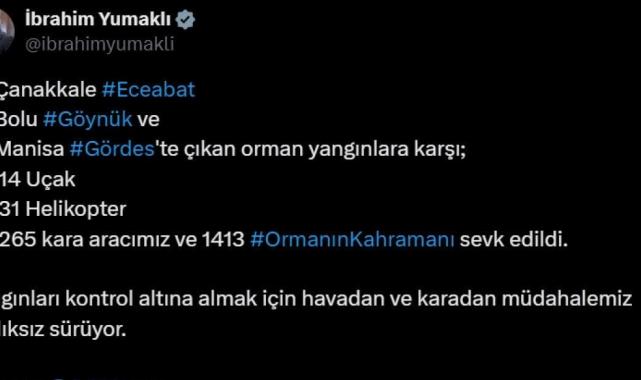 İbrahim Yumaklı, 3 farklı yangın bölgesi hakkında bilgi verdi
