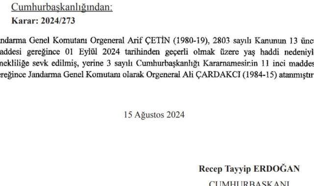 Jandarma Genel Komutanlığı'nda görev değişimi: Arif Çetin emekli oldu