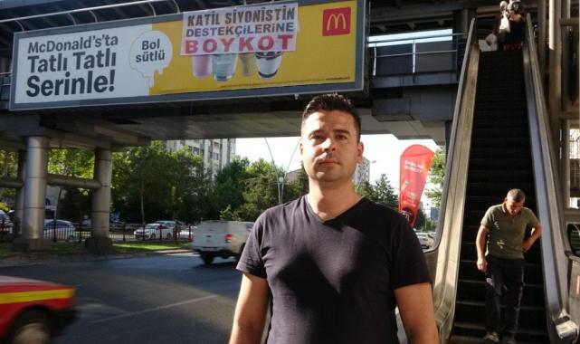 Kayseri'de McDonald's reklamının üzerine boykot pankartı asıldı