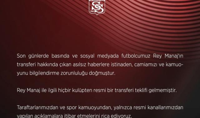Sivasspor’dan Rey Manaj açıklaması