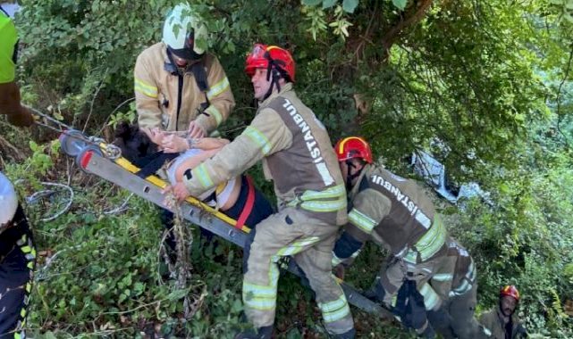 Eyüpsultan’da otomobil ormanlık alana uçtu: 2 yaralı