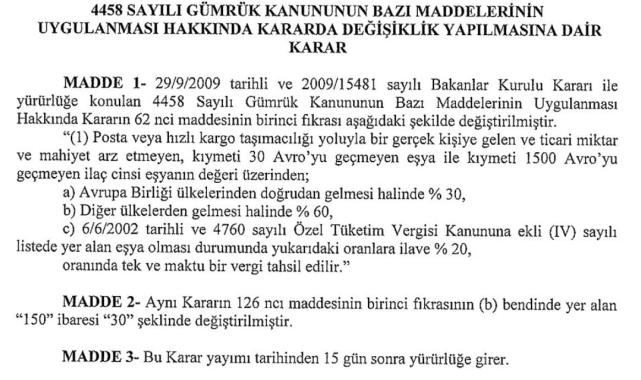 Yurt dışından getirilen eşyaların vergi oranları değişti