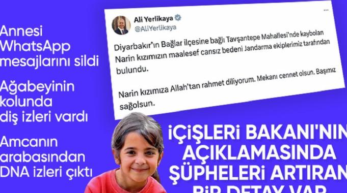 Ali Yerlikaya&#039;nın Narin Güran paylaşımındaki dikkat çeken detay!
