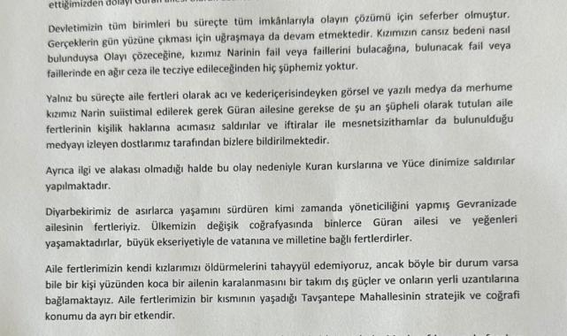 Narin Güran'ın ailesinden açıklama: Dış güçler ve yerli uzantıları