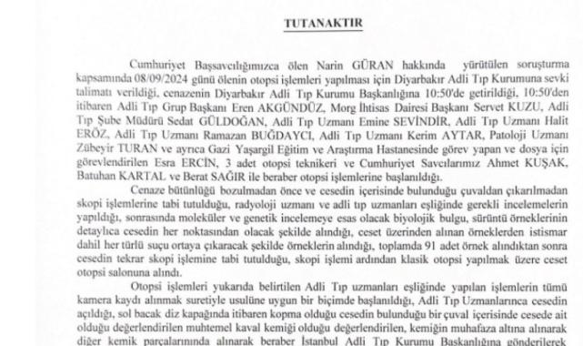 Narin Güran'ın otopsisinin ardından savcı tutanağı ortaya çıktı