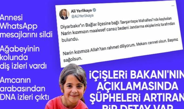 Ali Yerlikaya'nın Narin Güran paylaşımındaki dikkat çeken detay!