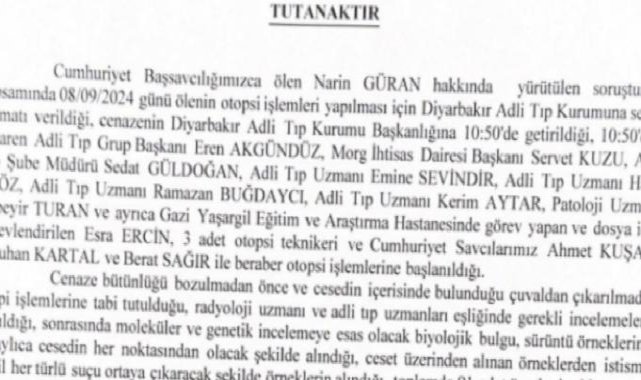 Narin Güran'ın otopsisinin ardından savcı tutanağı ortaya çıktı
