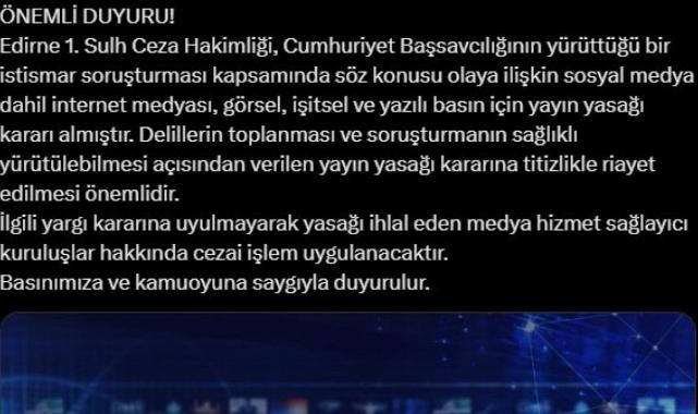 Edirne'de iki erkek çocuğun tacizi soruşturmasına yayın yasağı getirildi