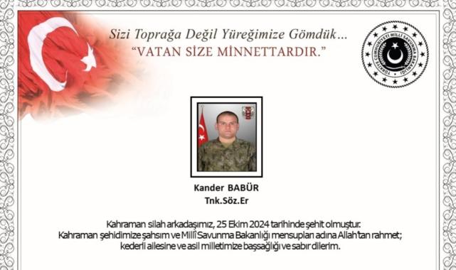 MSB: Pençe-Kaplan operasyon bölgesinde 1 asker şehit oldu