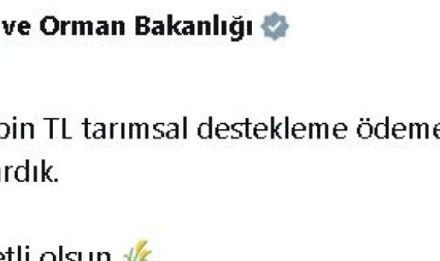 Tarımsal destekleme ödemesi çiftçilerin hesaplarına aktarıldı