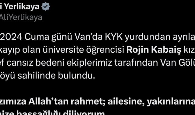 Van'da kaybolan Rojin'in cansız bedeni bulundu