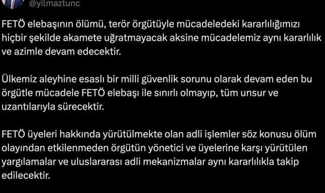 Yılmaz Tunç: FETÖ'yle mücadele tüm kararlığımızla sürecek