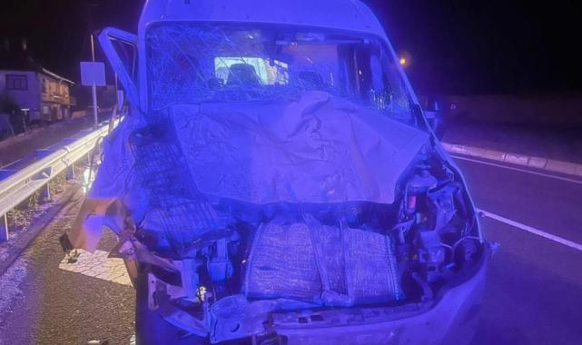 Bolu'da yola atlayan ineğe minibüs çarptı: 4 yaralı