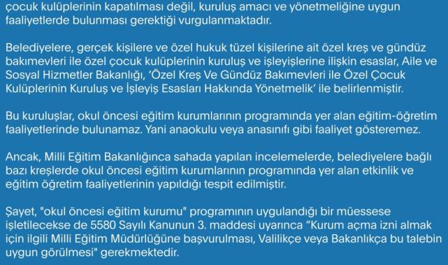 DMM'den 'Belediyelerin açtığı kreşlerin kapatılması ve yeni kreş açılmaması' yönündeki iddialara yanıt
