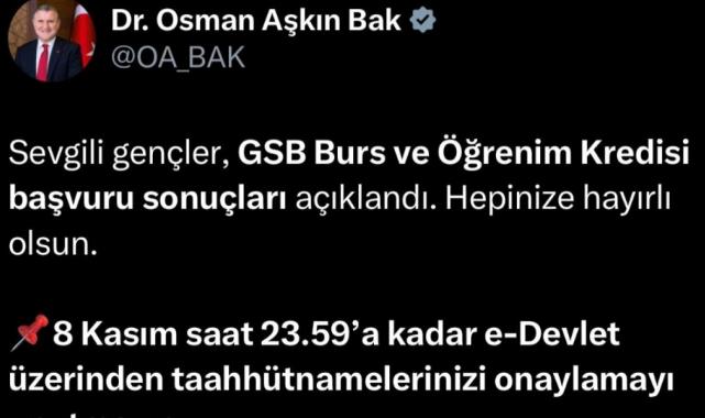 GSB burs ve öğrenim kredisi başvuru sonuçları açıklandı