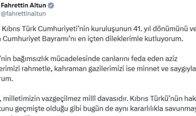İletişim Başkanı Altun KKTC'nin kuruluşunun 41. yılını kutladı