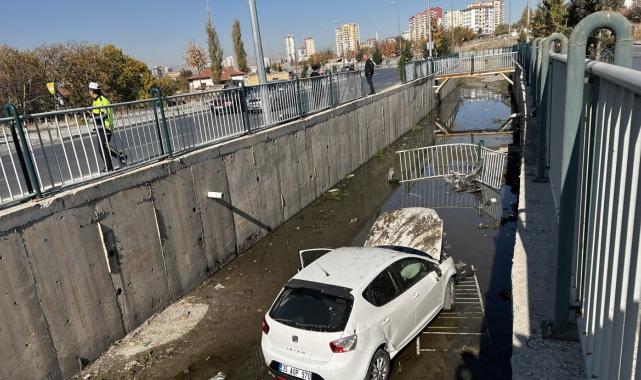 Kayseri'de otomobil sulama kanalına uçtu