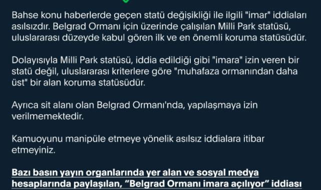 Belgrad Ormanı imara mı açılıyor? O iddialara yanıt geldi