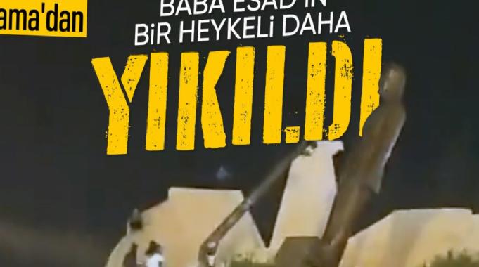 Hama'ya giren muhaliflerin ilk icraatı: Hafız Esad heykeli yıkıldı