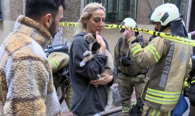 İstanbul'da yangından kurtarılan kediye kalp masajı