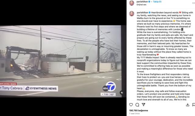 Canlı yayında izledi! Paris Hilton'un Los Angeles'taki evi yandı