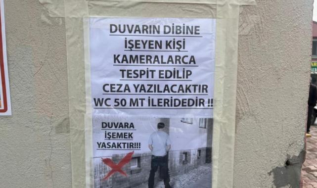 Kayseri'de iş yerine 'duvarlar tuvalet değildir' afişini astı