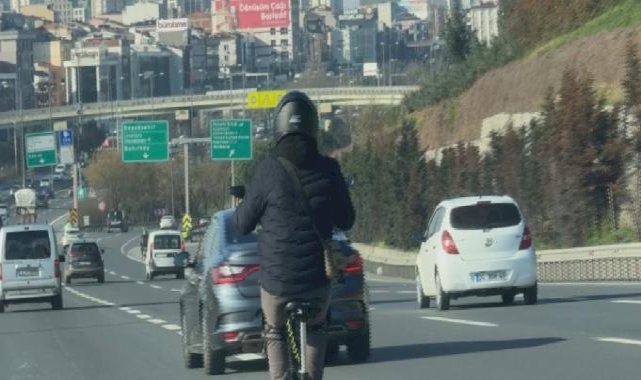 İstanbul'da scooter sürücüsünün tehlikeli yolculuğu