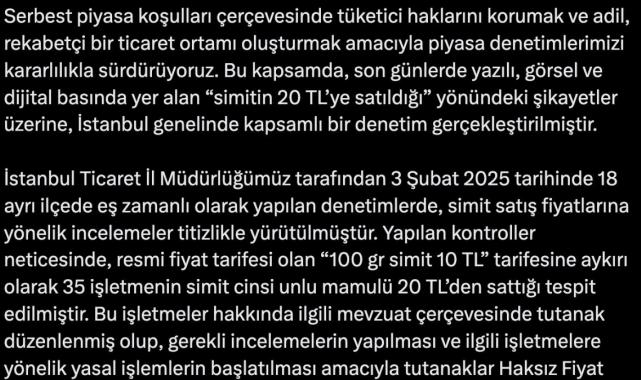 İstanbul'da 20 liradan simit satan işletmelere yasal işlem başlatıldı
