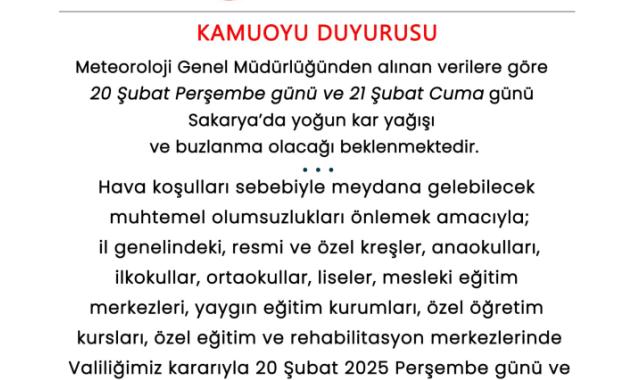 Sakarya ve Bilecik'te eğitime 'kar' tatili