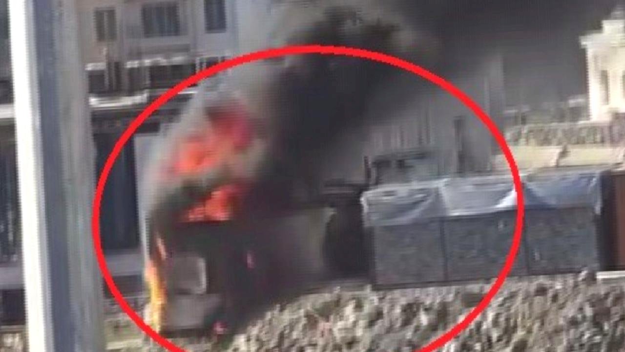 Hatay&#039;da yanan konteyneri uçurumdan yuvarladı