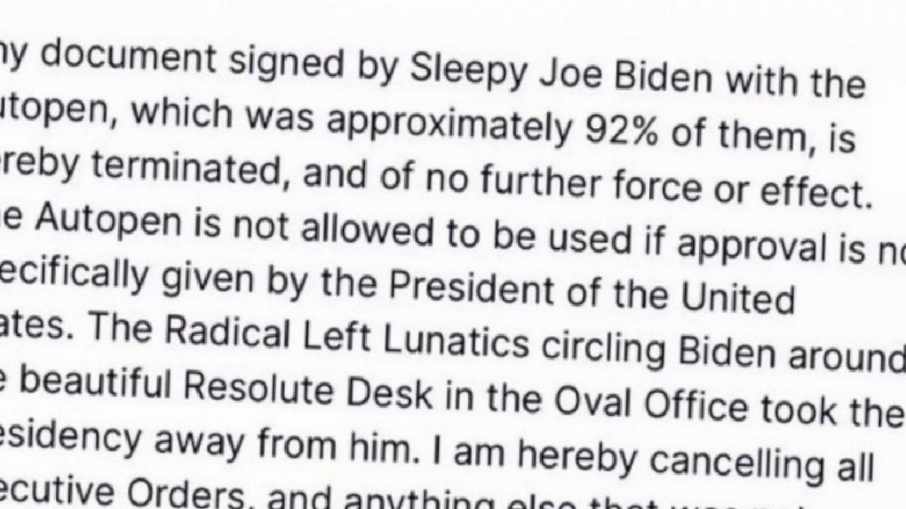 Trump: Uykucu Biden’in otomatik imzayla attığı tüm belgeler geçersiz