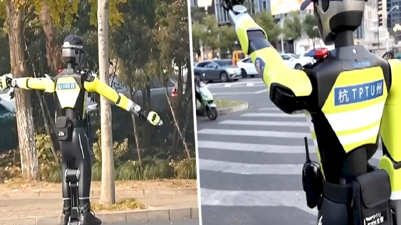 Çin&#039;de insansı robotlar trafik polisi olarak kullanılıyor