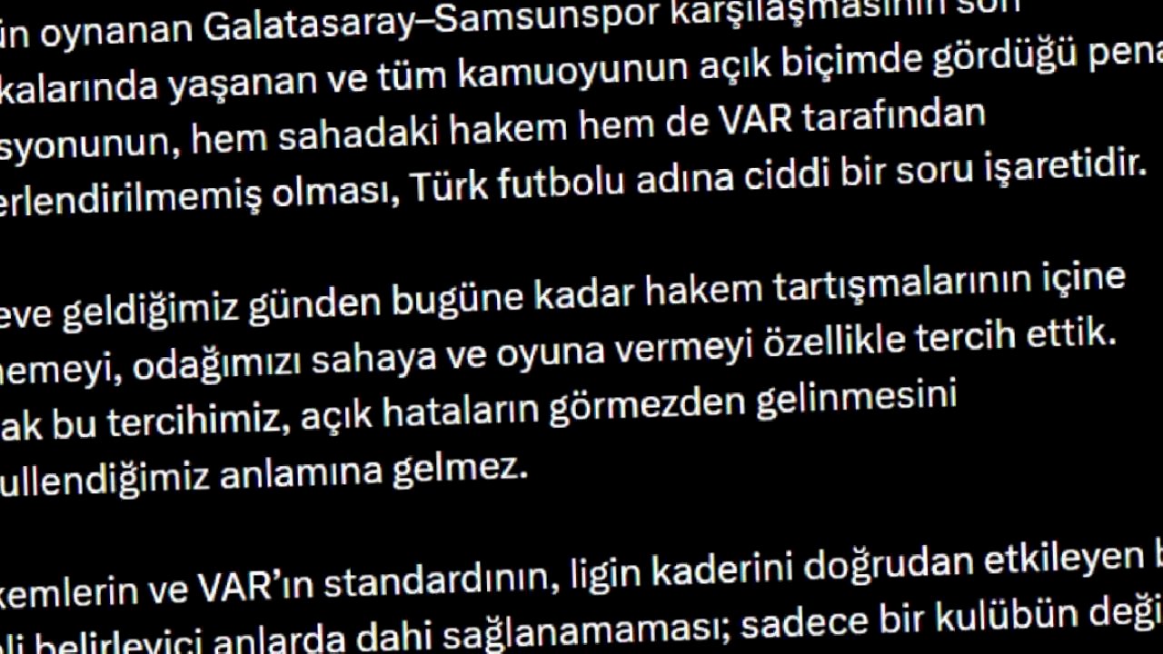 Fenerbahçe'den Galatasaray - Samsunspor maçı sonrası tepki!