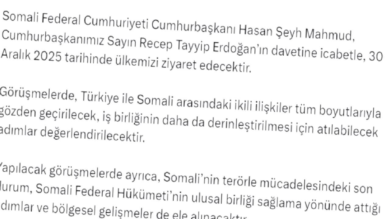 Somali Cumhurbaşkanı Mahmud, Türkiye'ye geliyor