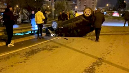 İnegöl'de Takla Atan Araçta Sürücü Hafif Yaralandı
