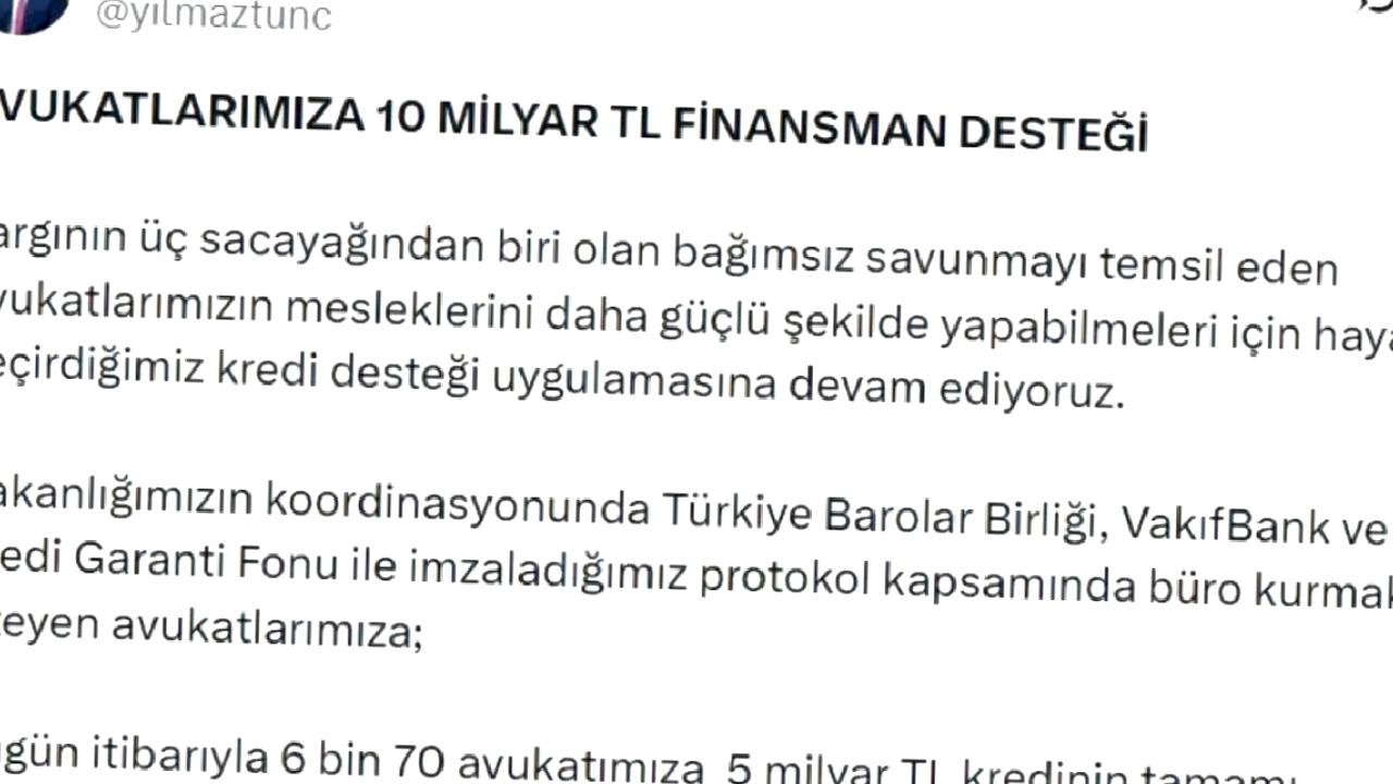 Avukatlara Ek 5 Milyar TL Kredi Desteği