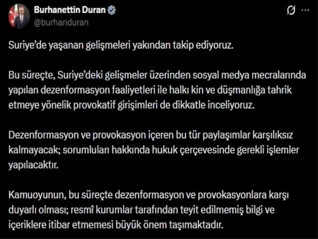 Duran'dan Dezenformasyon Uyarısı