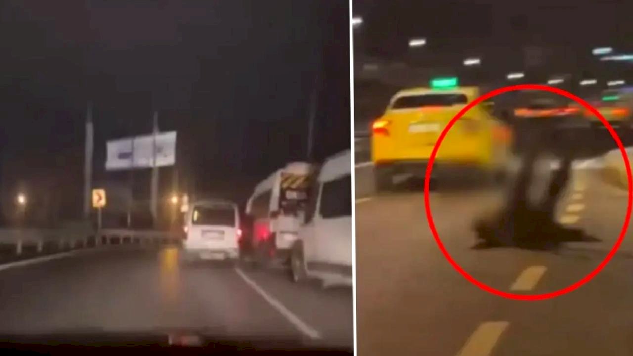 Esrarengiz anlar! Park halindeki minibüslere çarpıp yere yığıldı