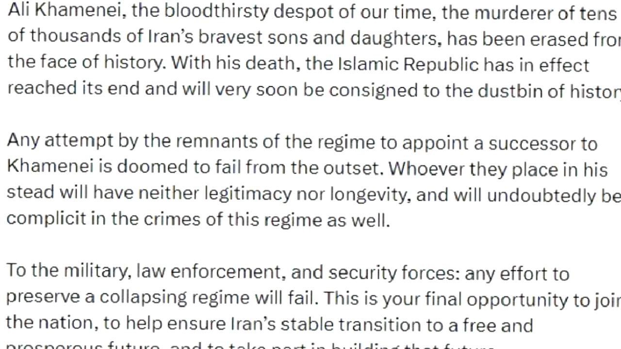 Rıza Pehlevi: Hamaney'in Ölümüyle Rejim Sona Erdi