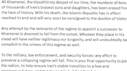 Rıza Pehlevi: Hamaney'in Ölümüyle Rejim Sona Erdi