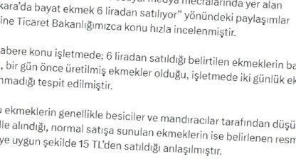 Ticaret Bakanlığı'ndan Ekmeğin Fiyatı Açıklaması