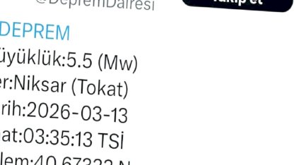 Tokat'ta 5.5 Büyüklüğünde Deprem