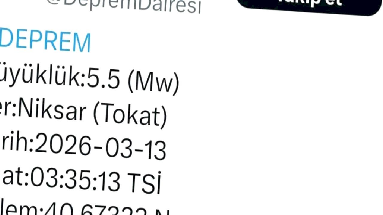 Tokat'ta 5.5 Büyüklüğünde Deprem